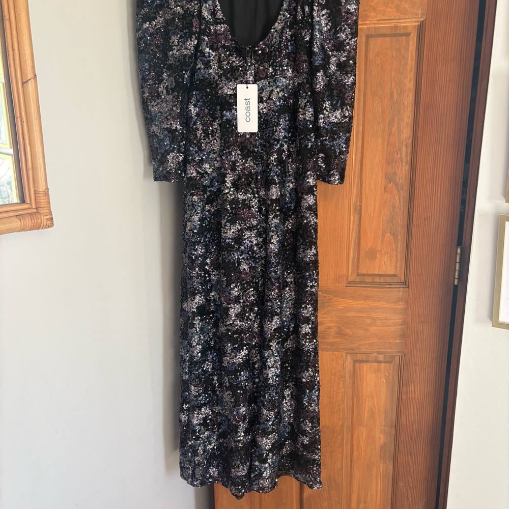 NEW Coast US 4 UK 6 Long Sleeve Sequin Maxi Dress Womens Cocktail Party Evening - Picture 7 of 11